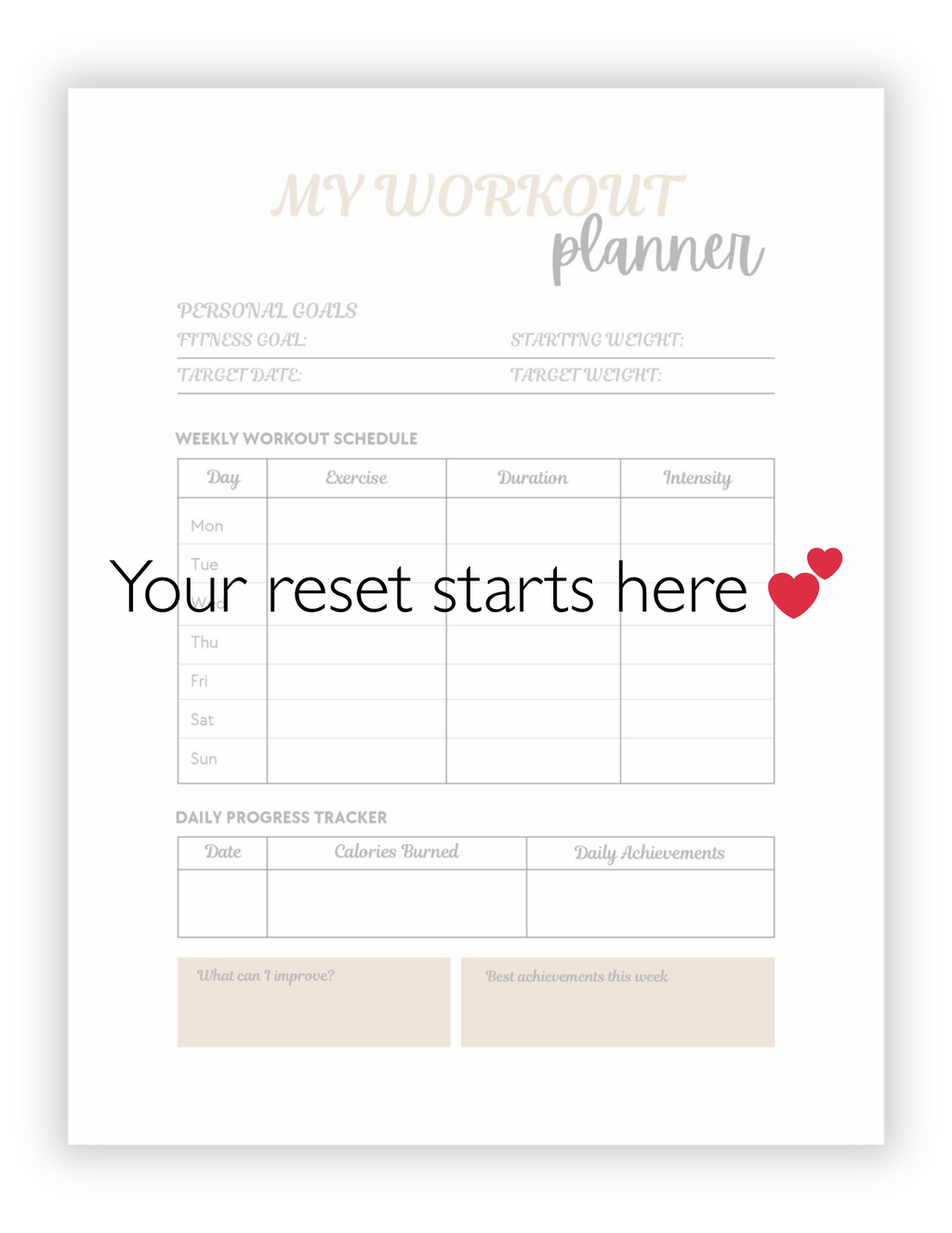 That Girl Reset Planner | 30-Day Wellness & Weight Loss Reset Printable | Habit Tracker, Meal Planner, Workout & Self-Care Planner
